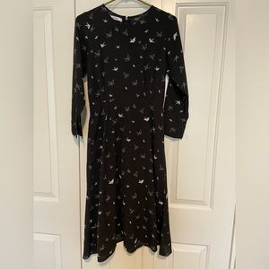 Midi Dress Origami Print Black Vintage With Pockets Size XS